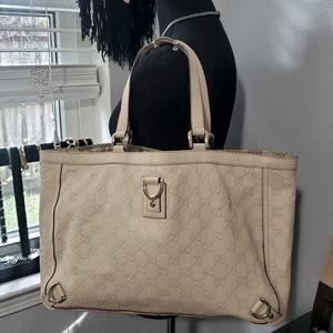Authentic GUCCI Guccissima Shoulder Tote Bag GG Leather Beige